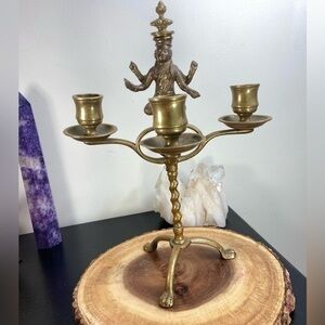 Vintage Brass Candelabra  with Figurine Design Elegant Decorative Piece